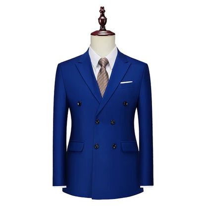 Men's Double Breasted Blazer – Formal Solid Color Suit Jacket for Weddings & Business