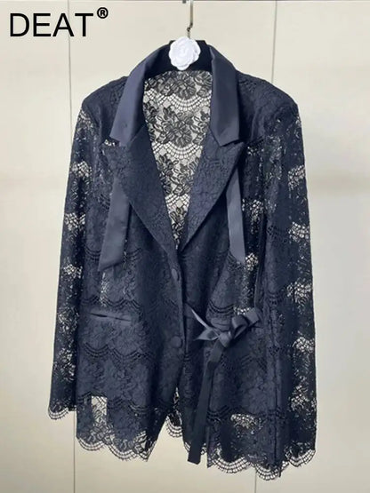 Black Lace Long Sleeve Open Front Casual Party Outerwear Single Breasted Women New Autumn 2026 hot-Selling CPG5745