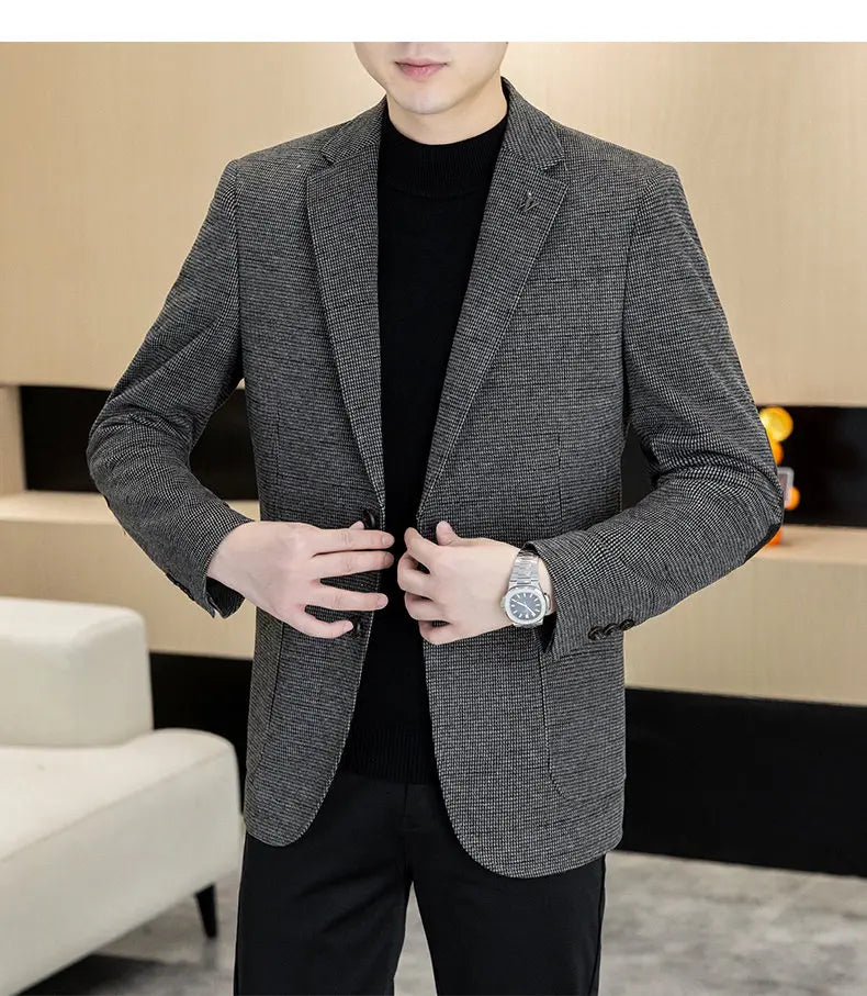 Men's Blazer Single Breasted Smart Casual Grey Coffee Spring Autumn