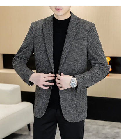 Men's Blazer Single Breasted Smart Casual Grey Coffee Spring Autumn