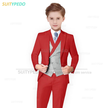 Big Boys Suit Sets Fashion Prom Elegant Blazer Vest Pants 3 Pieces Child Party Formal Outfits Luxury Flower Kids Wedding Tuxedos