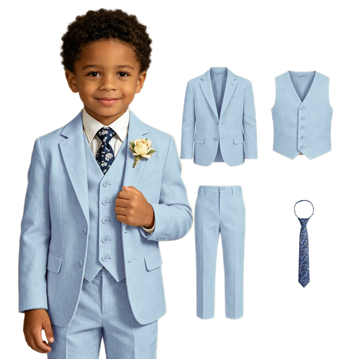 Boys 4-Piece Formal Suit Set – Single Breasted, Notched Collar, Wedding & Occasion Wear