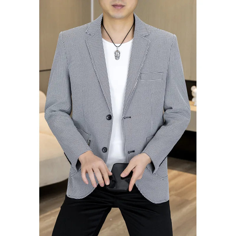 Men's Smart Casual Blazer Single Breasted Slim Fit Solid Color Spring Autumn Jacket