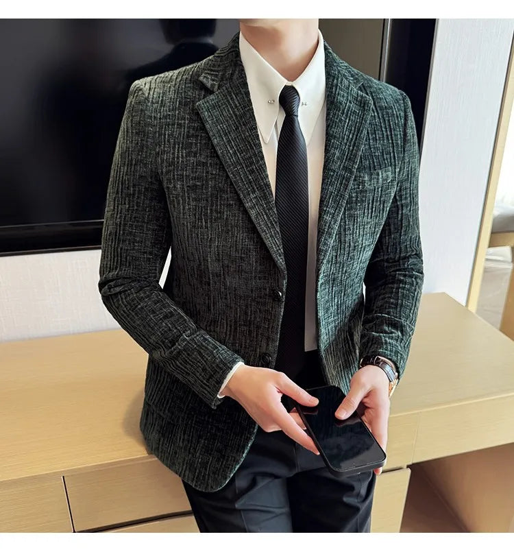 2025 Winter Chenier Thick Suit Jacket for Men Korean Slim Fit Casual Business Men Blazers Wedding Groom Office Social Dress Coat