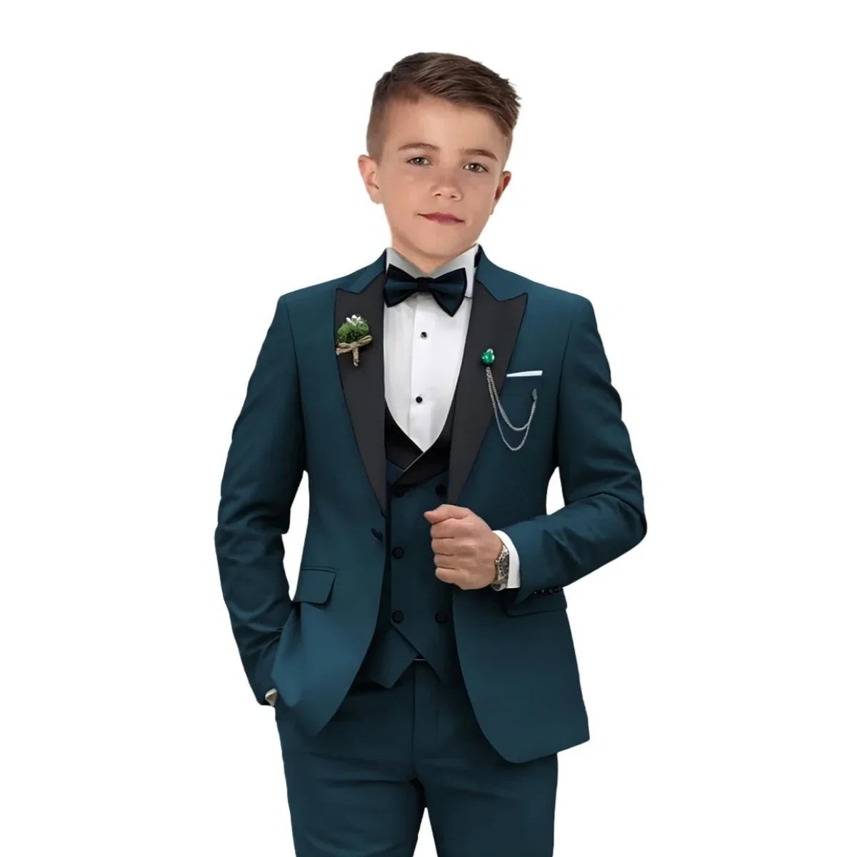Boys 4-Piece Formal Suit Set – Single Breasted Peaked Lapel Kids Tuxedo for Weddings & Special Occasions