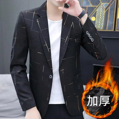 Men's Slim Fit Blazer – Gradient Color, Gold Thread Embossed, Smart Casual