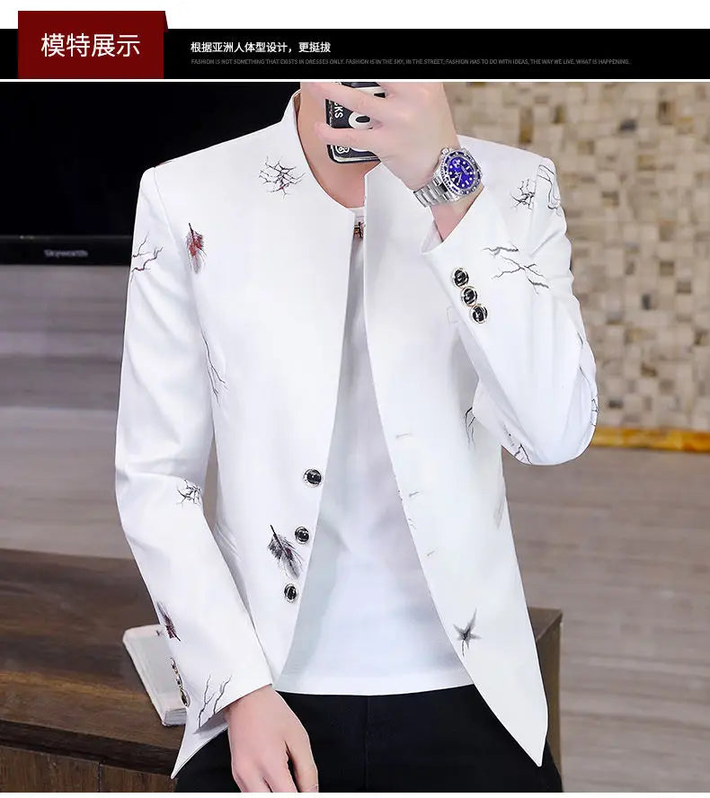 2026 Blazer Fashionable Outdoor Travel Youthful Wedding Versatile Printed Fabric Host Slim-fit Casual Lightweight Men's Blazer