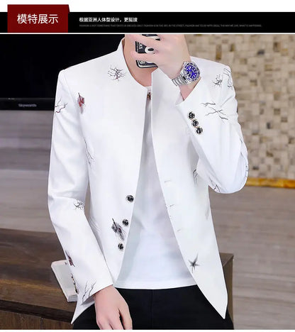 2026 Blazer Fashionable Outdoor Travel Youthful Wedding Versatile Printed Fabric Host Slim-fit Casual Lightweight Men's Blazer