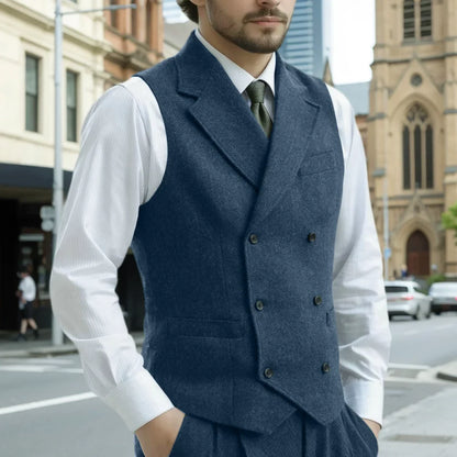 Men's Herringbone Vest Single Breasted Lapel Waistcoat for Wedding & Smart Casual Wear