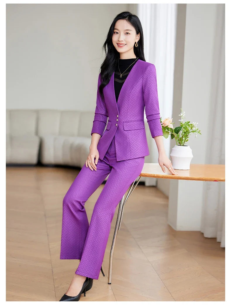 Purple Suit for Women, Professional Business Formal Suit, Jacket and Pants, New Fashion Office Work Clothes for Ladies