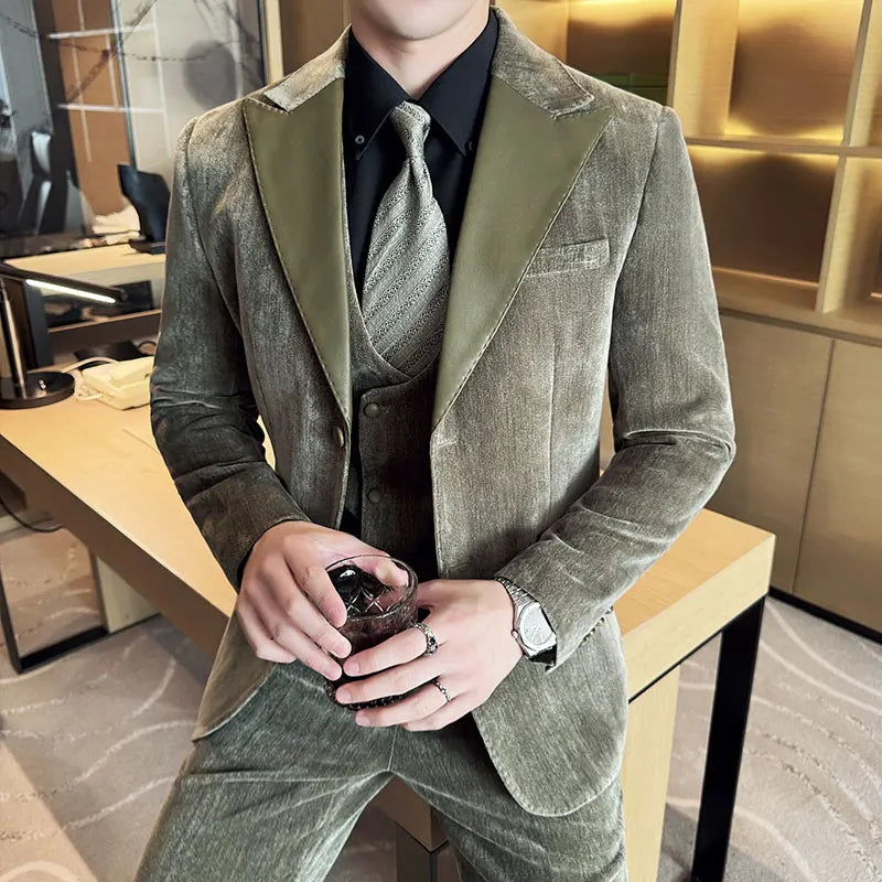 Men's Slim Fit 3-Piece Suit – Smart Casual & Wedding Formal Set