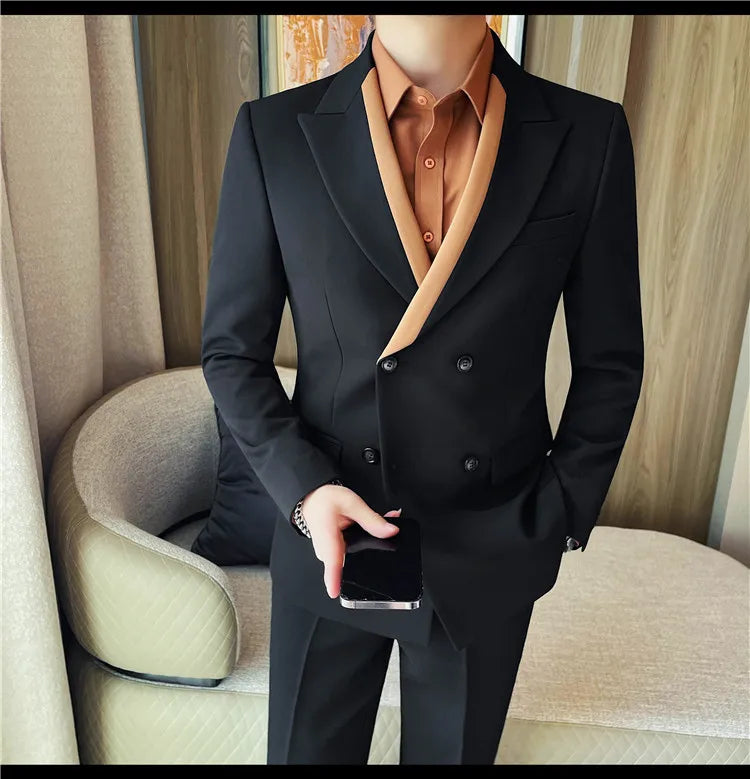 British Style Double Breasted Formal Suit Jacket Men High Quality Slim Casual Business Blazers Wedding Banquet Party Coats 2025