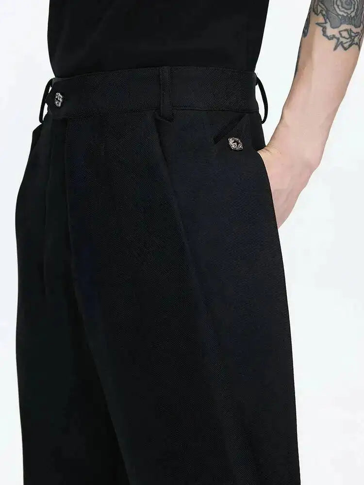 2026 Spring Patchwork Design Cross Collar Solid Color Casual Jacket Men Fashion Elegant Temperament Straight Pants JY6553