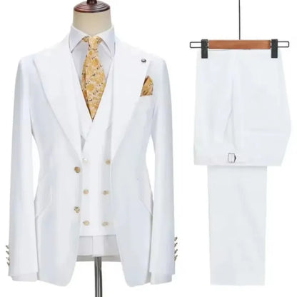 3 Piece Formal Slim Fit Men Suits Groom Tuxedos Peak Lapel Single Breasted Blazer Vest Pants Sets Business Clothing for Men