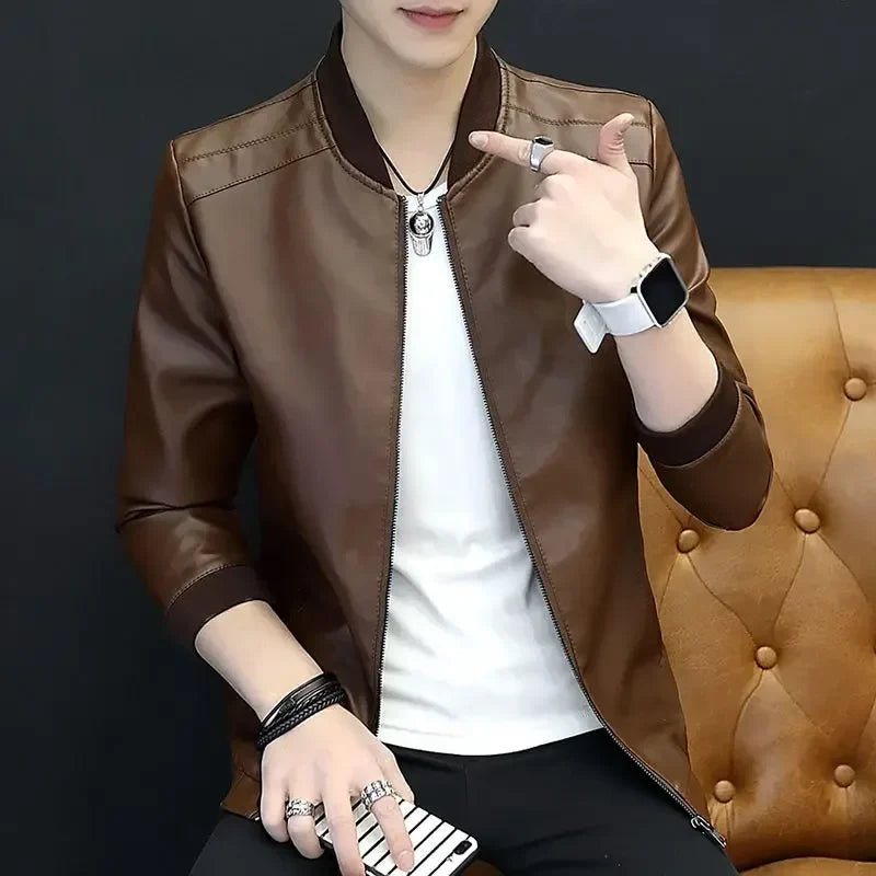 Brown Casual Men's Suit Jackets Trendy 2025 Korean Style Clothes Male Leather Blazer Single Models Luxury Designer Menswear Coat
