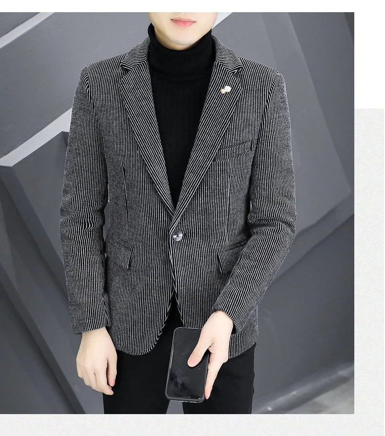 Blazer Autumn/Winter Golden Sable Velvet and Cotton Thickened Thermal Small Suit Fashion Business Men's Slim Blazer