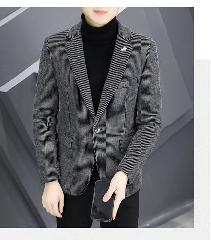 Blazer Autumn/Winter Golden Sable Velvet and Cotton Thickened Thermal Small Suit Fashion Business Men's Slim Blazer