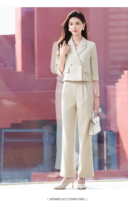 2025 New Fashionable Professional Womens Mid-Sleeve Suit Jacket + Pants. Soft and Comfortable