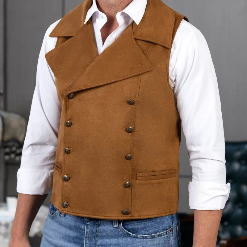 Men's Formal Vest Double Button Frosted Velvet Waistcoat for Weddings and Banquets