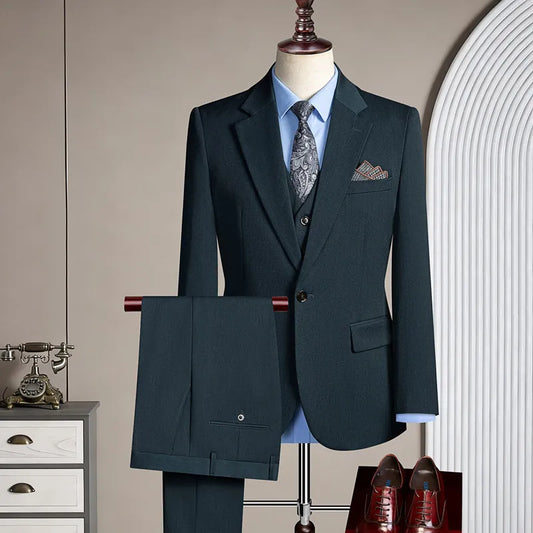 High-end Men's Fashionable and Stylish Casual New Wool Suit - Three-piece Set with One-button Fastening, High-quality Suit Set