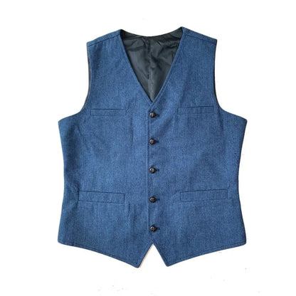Men's Waistcoat Herringbone Wool Blend V-Neck Single Breasted Vest for Weddings and Smart Casual