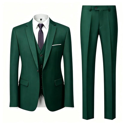 ( Jacket+Vest+Pants ) Brand Solid Color Formal Office Business Men's Suit Groom Wedding Dress Party Male Casual Suits