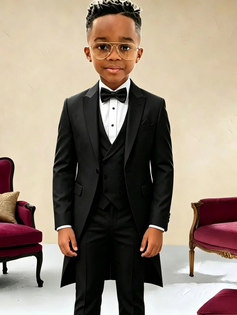New Boys Long Jacket Vest Pants 3 Pieces Suits Piano Performance Wear Classy Peak Lapel Kid Slim Fit Suit Set For Wedding