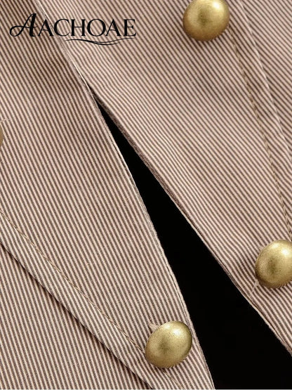 Women Military Style Cropped Blazer Jacket Gold Button Slim Short Suit Coat Stand Collar Elegant Office Lady Outerwear