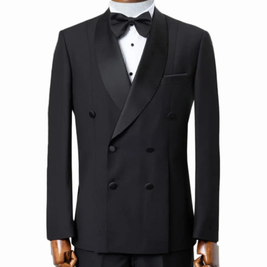 Men Suit 2 Pieces Black With Bright Lapel Double Button Business Daily For Wedding Groom Banquet Work Office Jacket And Pants