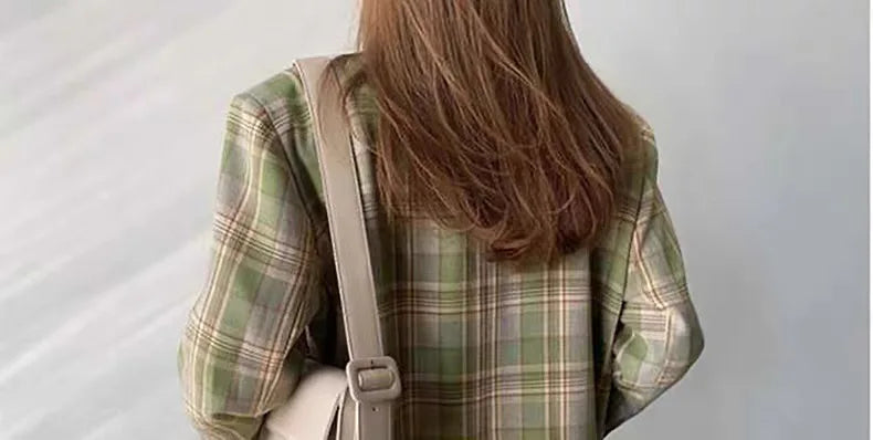 Spring Autumn 2024 British Style Women's Long Sleeve Loose Casual Plaid Jacket Elegant Outerwear Top Trendy Commute Wind