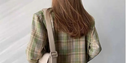 Spring Autumn 2024 British Style Women's Long Sleeve Loose Casual Plaid Jacket Elegant Outerwear Top Trendy Commute Wind