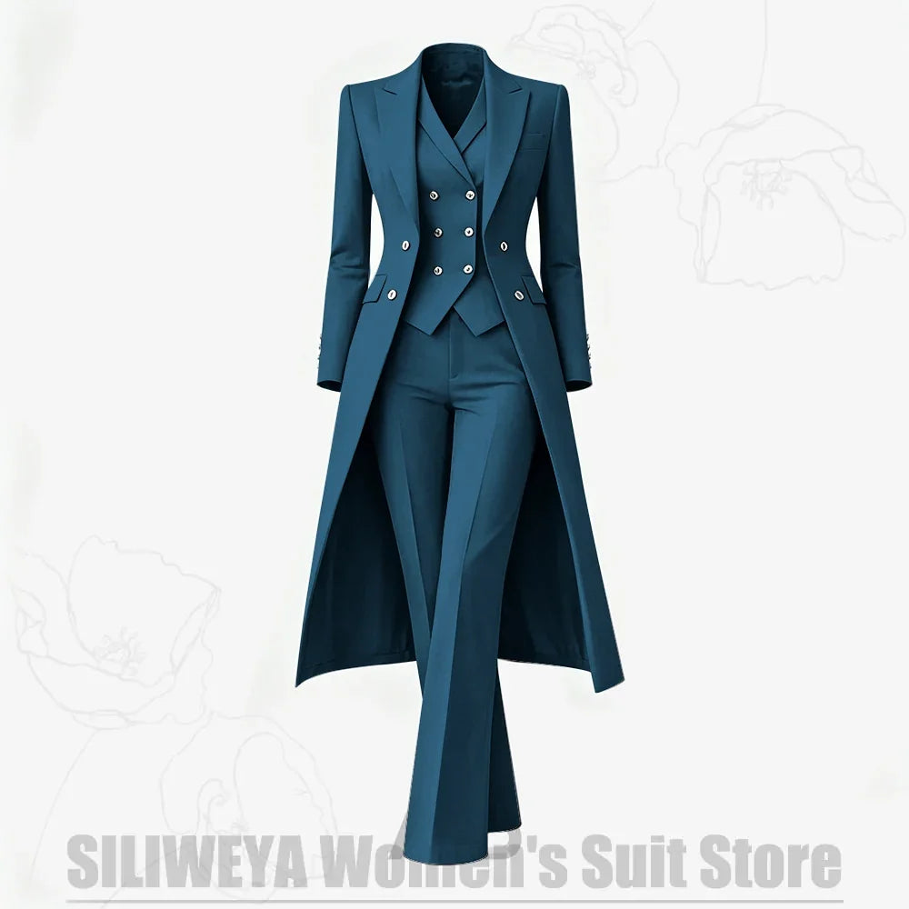Women's Suit 3 Piece Double Breasted Long Coat Vest Pants Elegant Formal Business Wear Luxury Wedding Party Prom Outfit 2026