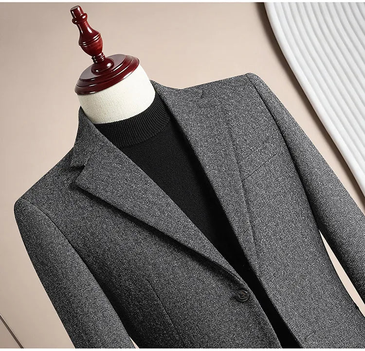 Autumn Winter Thicken Warm 50% Woolen Men Suit Jacket Retro Style Fashion Business Slim Fit Casual Wedding Groom Coats Tailcoat