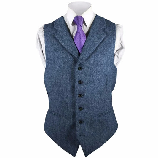 Men's Vest Herringbone Single Button Lapel Waistcoat for Wedding, Business & Daily Wear