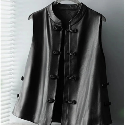 Spring Autumn Women High-end Vest Coat Ladies Fashion Casual Leather Sleeveless Jacket Retro Feminine PU Leather Waistcoat Tops