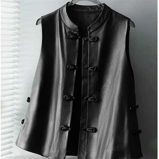 Spring Autumn Women High-end Vest Coat Ladies Fashion Casual Leather Sleeveless Jacket Retro Feminine PU Leather Waistcoat Tops