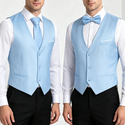 Men's Suit Vest 5-Piece Set – Solid Color V-Neck Waistcoat with Tie, Bow Tie, Pocket Square & Cufflinks for Wedding & Business