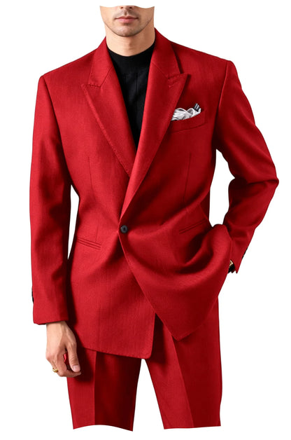 Men's Suit Set Jacket Premium Peak Lapel Slim Fit Tuxedo 2 Piece Blazer Pant Casual Business Wedding Formal
