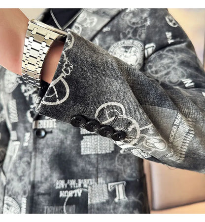 2024 Autumn Winter Jacquard Denim Suit Jacket for Men Fashion Business Casual Blazers Streetwear Social Men Clothing