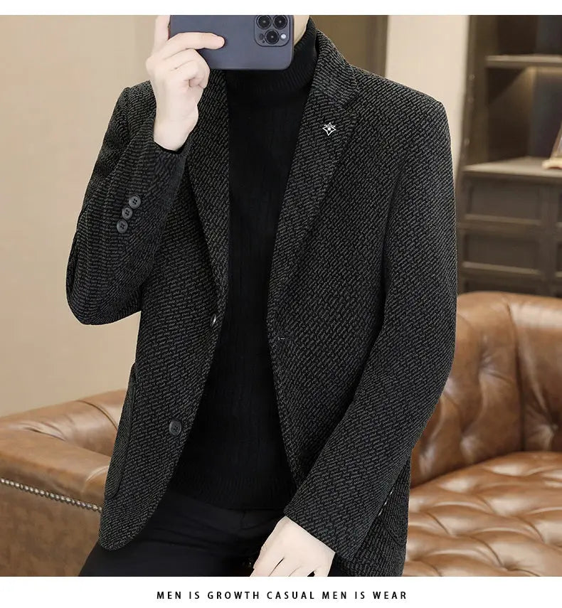 Middle-aged and young business suits, golden mink fleece casual Chenille woolen jackets for men in autumn and winter, with added