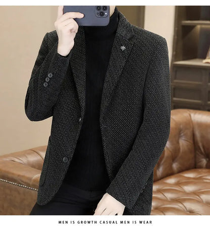 Middle-aged and young business suits, golden mink fleece casual Chenille woolen jackets for men in autumn and winter, with added