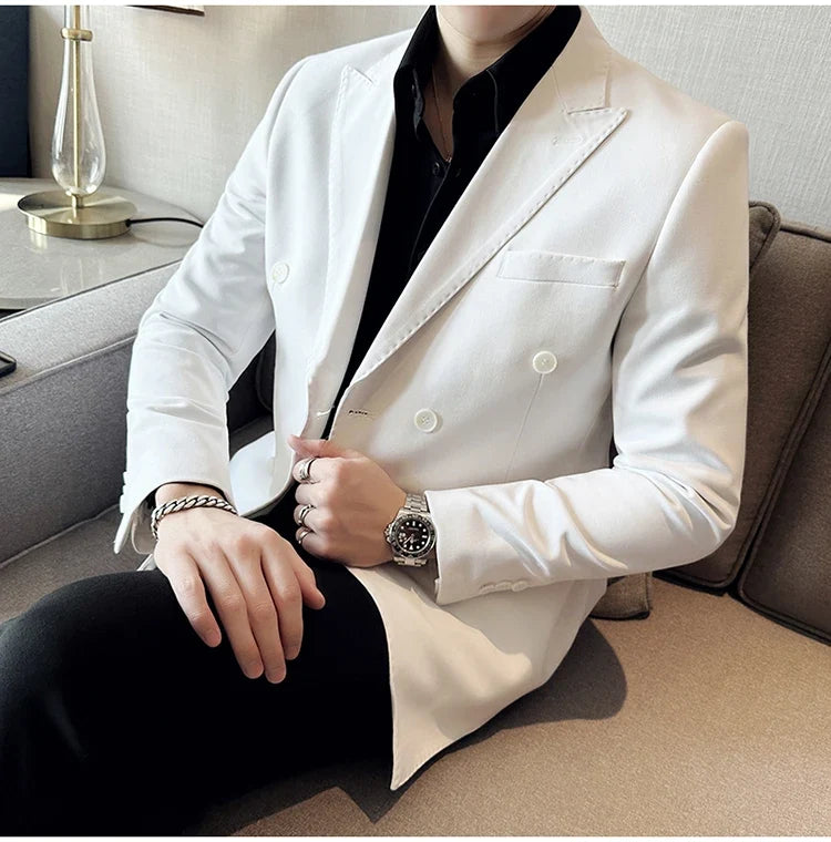 Autumn High-quality Double Breasted Slim Fit Suit Jacket Men Versatile Casual Business Blazer Wedding Social Banquet Formal Coat