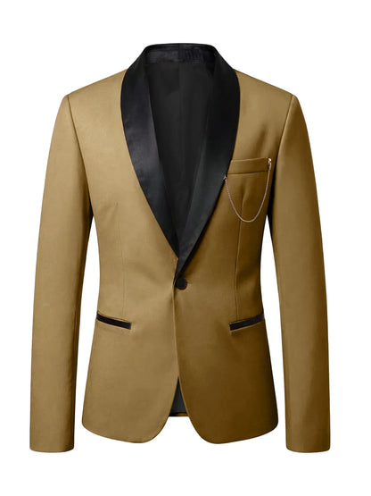 Men's Slim Fit Tuxedo Blazer Satin Shawl Collar One Button Formal Business Suit Jacket for Wedding Prom Party For Spring Summer