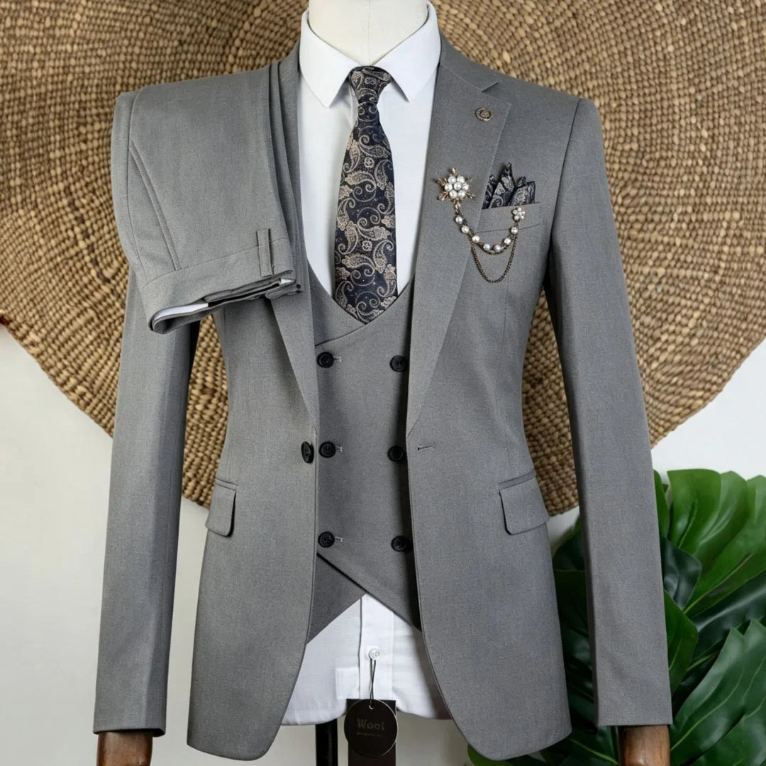 Men Suit Beige 3 Pieces Solid With Lapel For Wedding Groom Banquet Party Prom Business Work Office Daily Jacket Vest With Pants