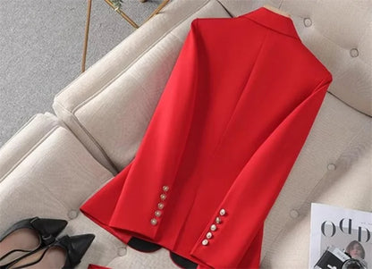 Fashion Red Black Beige Women Pant Suit 2 Piece Set Office Ladies Female Business Work Wear Formal Blazer Jacket And Trouser