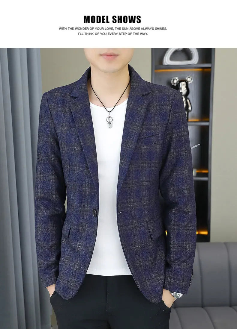 2026 Blazer Outdoor men's checked fashion business trend Wedding Slimming Gentleman Casual Korean travel high formal Wear Blazer