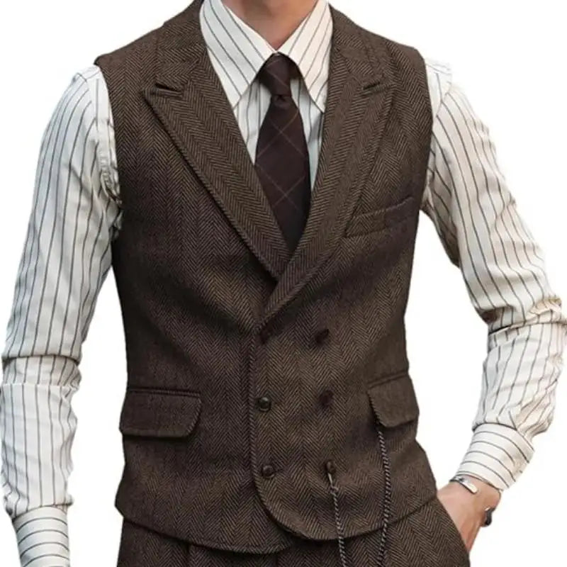 Men's Double Breasted Dress Vest Smart Casual Waistcoat for Business and Formal Occasions