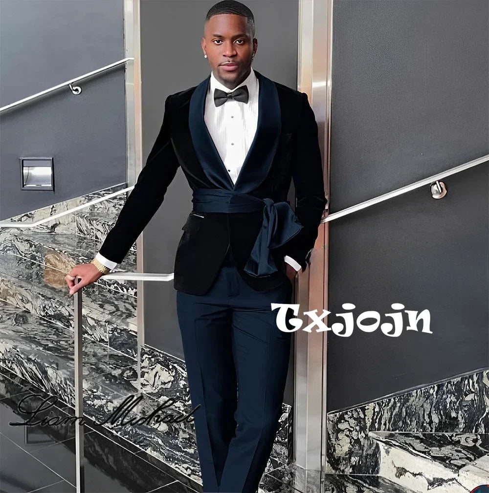 New Arrival Fashion Velvet Men's Suits 2 Pieces Wedding Groom Tuxedo Elegant Handsome Suit Set For Men Birthday Party Customized