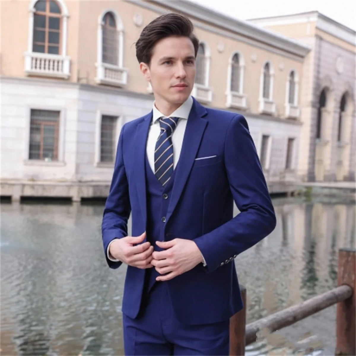Men's Three-Piece Suit Set – Slim Fit Wedding & Formal Wear – Smart Casual Style