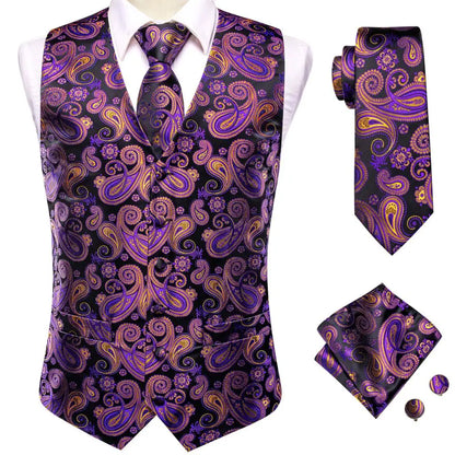 Men's Vest Set – Silk Floral Paisley Waistcoat & Tie Set for Weddings